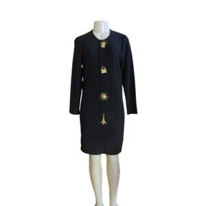 Vintage Steve Fabrikant Wool Blend Dress With Gold Motifs SZ Small